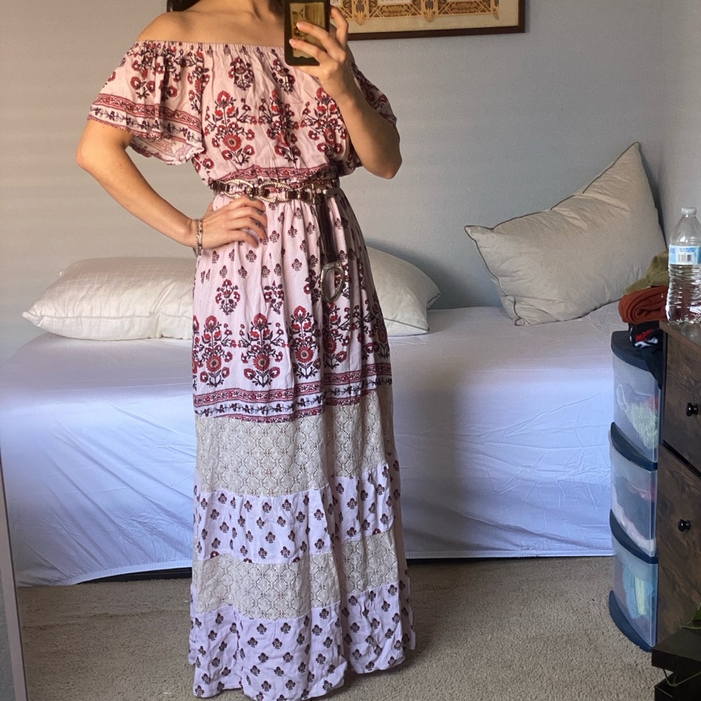 Bohemian Maxi Dress in Pink and White